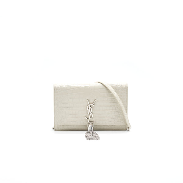 Saint Laurent /YSL Kate small chain wallet with tassel in crocodile-embossed shiny skin