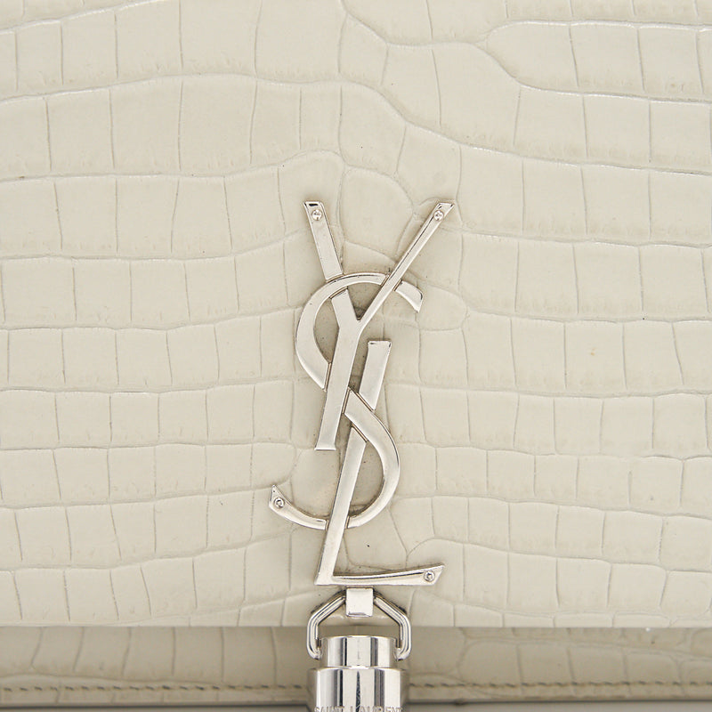 Saint Laurent /YSL Kate small chain wallet with tassel in crocodile-embossed shiny skin