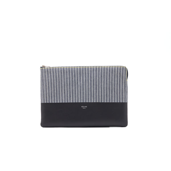 Celine Solo Clutch Striped Canvas and Leather