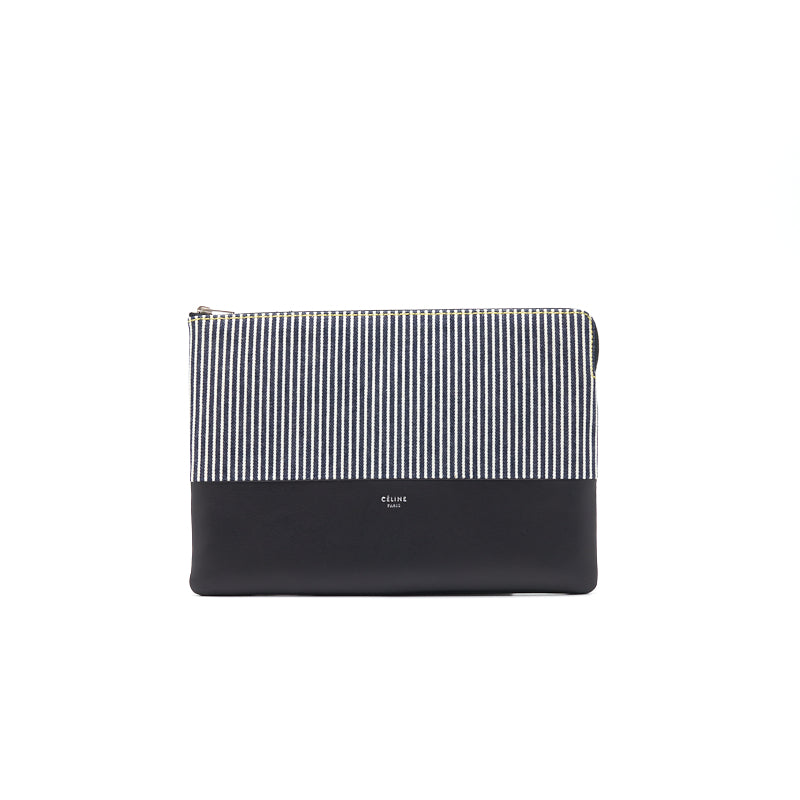 Celine Solo Clutch Striped Canvas and Leather