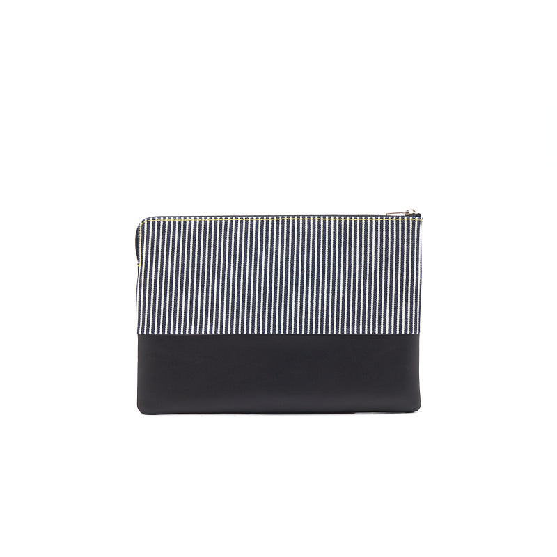 Celine Solo Clutch Striped Canvas and Leather