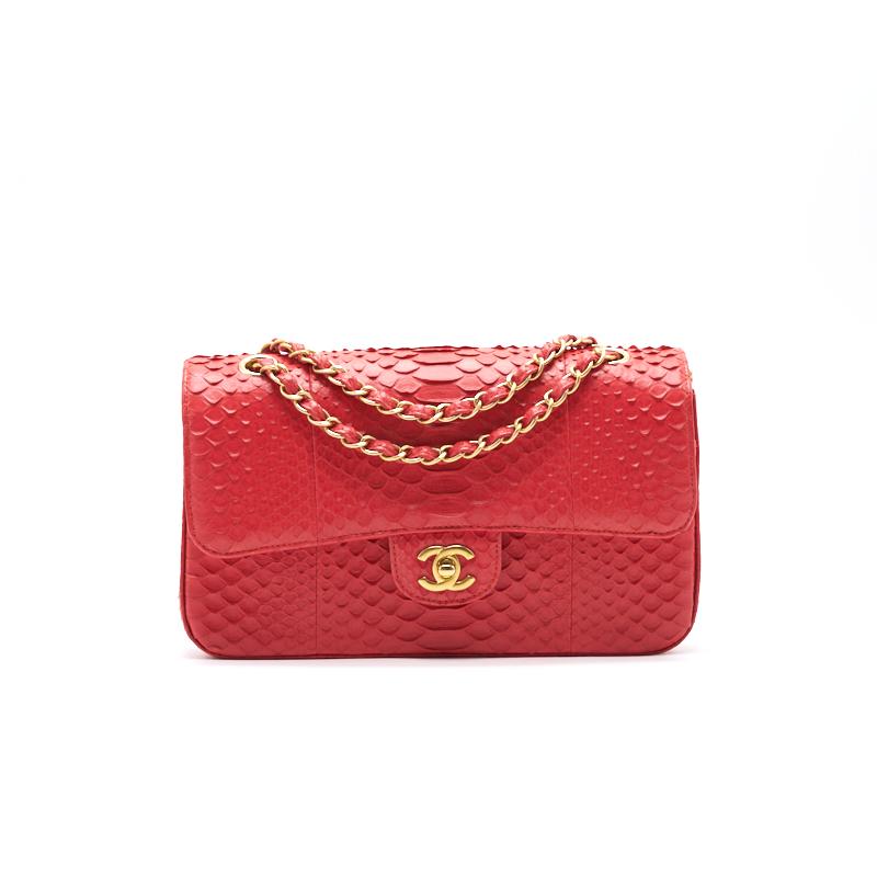 Chanel Python Skin Classic Medium Double Flap with GHW - EMIER