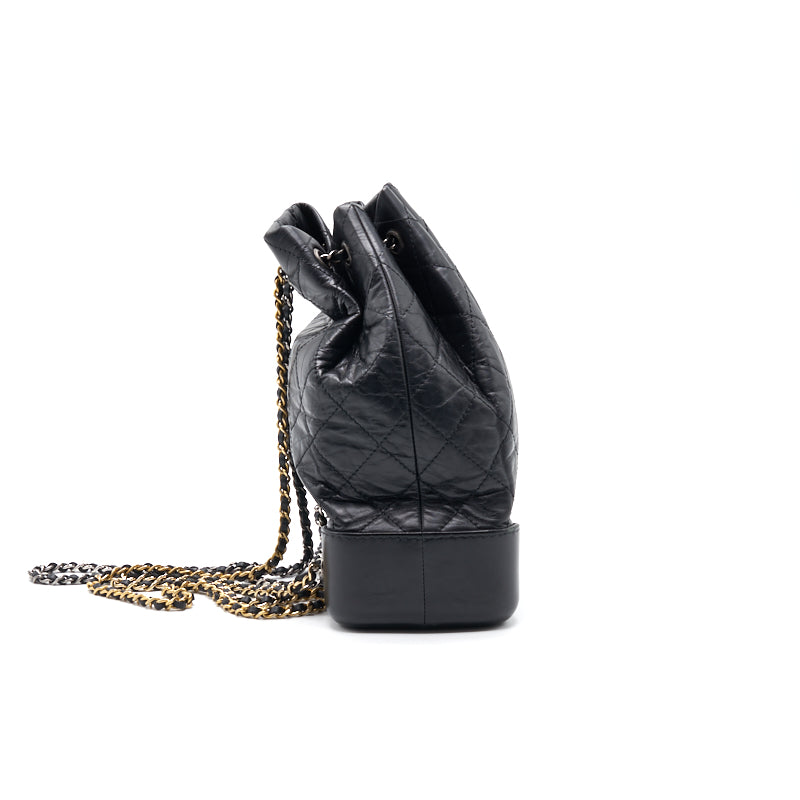 Chanel Quilted Gabrielle Backpack in Black Aged Calfskin Leather