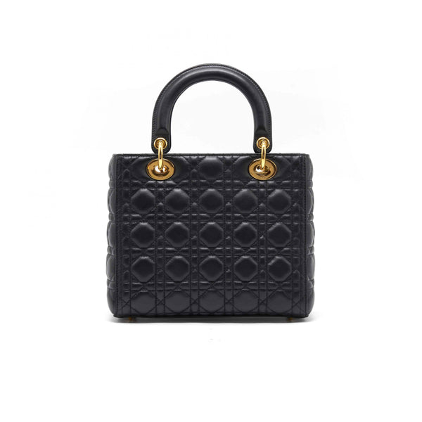 Dior Black Quilted Cannage Leather Medium Lady Dior Tote Bag - EMIER