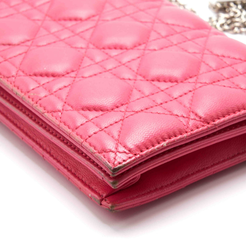 Dior Pink Cannage Quilted Leather Lady Dior Chain Clutch - EMIER