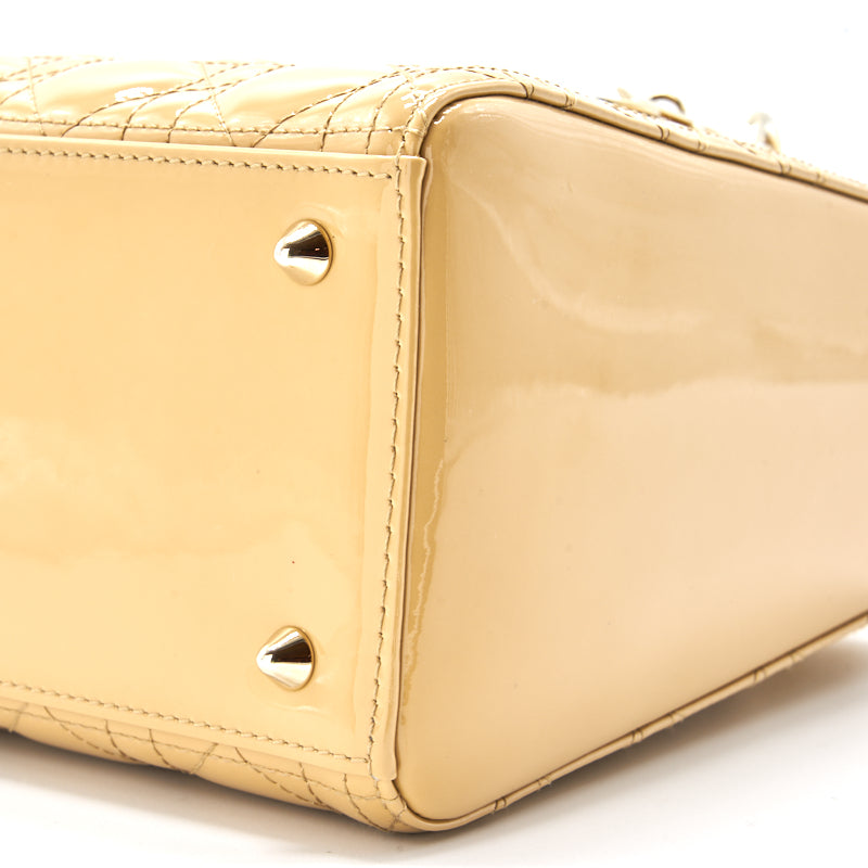 Dior Beige Patent Leather Medium Lady Dior Tote Bag - EMIER