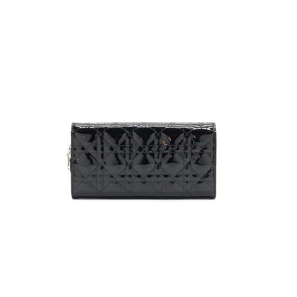 Dior Patent Leather Long Wallet with Chain Black - EMIER