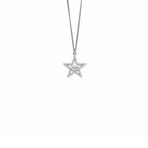 Chanel Star with CC Logo Iridescent Necklace Crystal Silver Tone