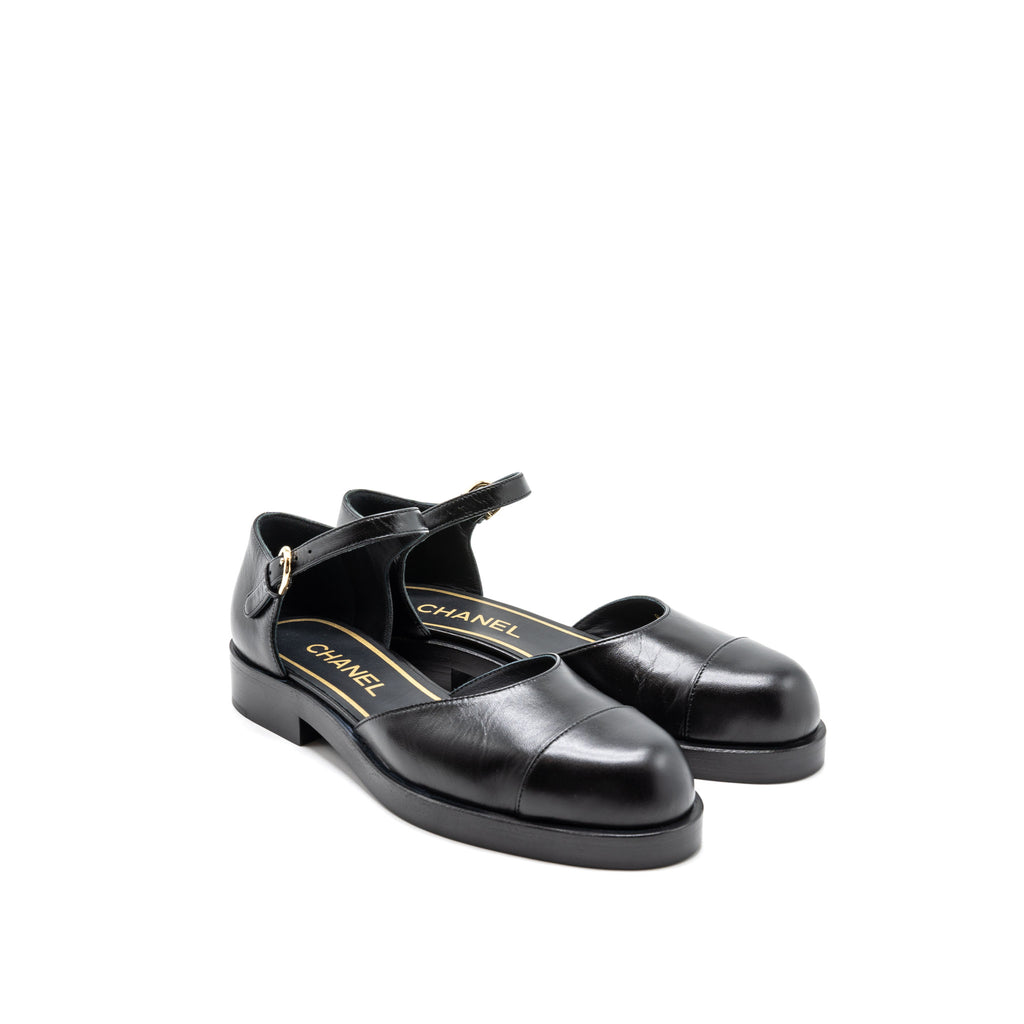 Chanel Size 36.5 Mary Janes Shoes Shiny Goatskin Black LGHW