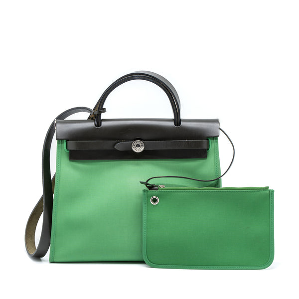 Hermes Herbag 31 Zip Bag Cache Hunter/Canvas Green SHW Stamp C