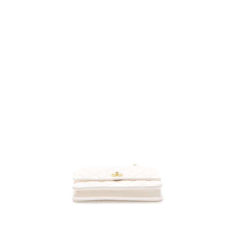 Chanel Pearl Crush Wallet on Chain Lambskin White Brushed GHW (Microchip)