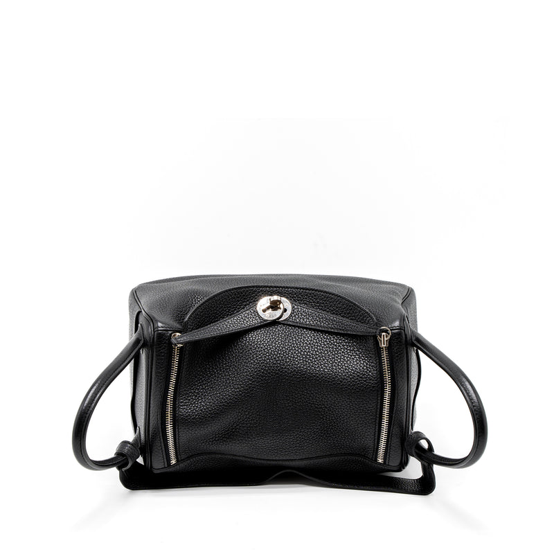 Hermes Lindy 30 Clemence Black SHW Stamp Square Q