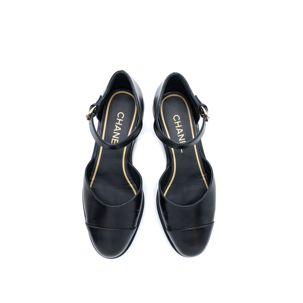 Chanel Size 36.5 Mary Janes Shoes Shiny Goatskin Black LGHW