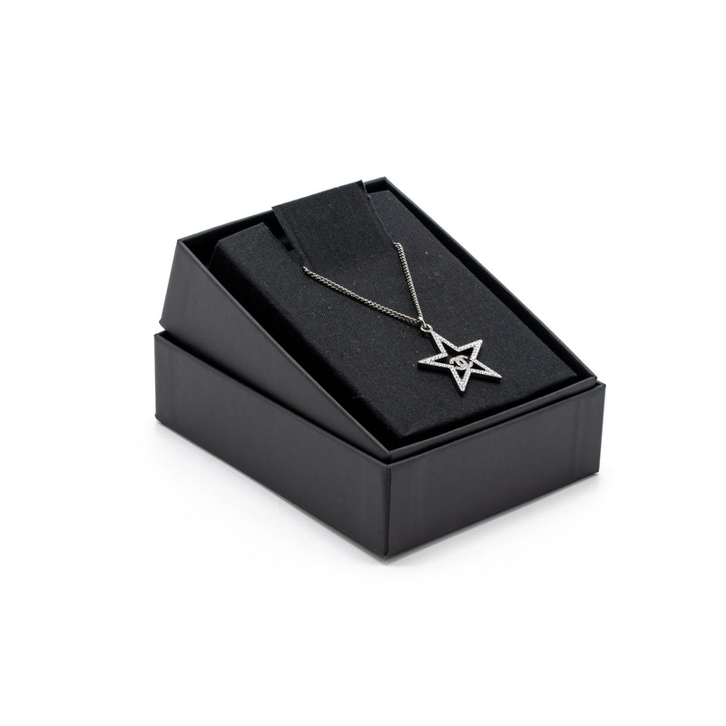 Chanel Star with CC Logo Iridescent Necklace Crystal Silver Tone