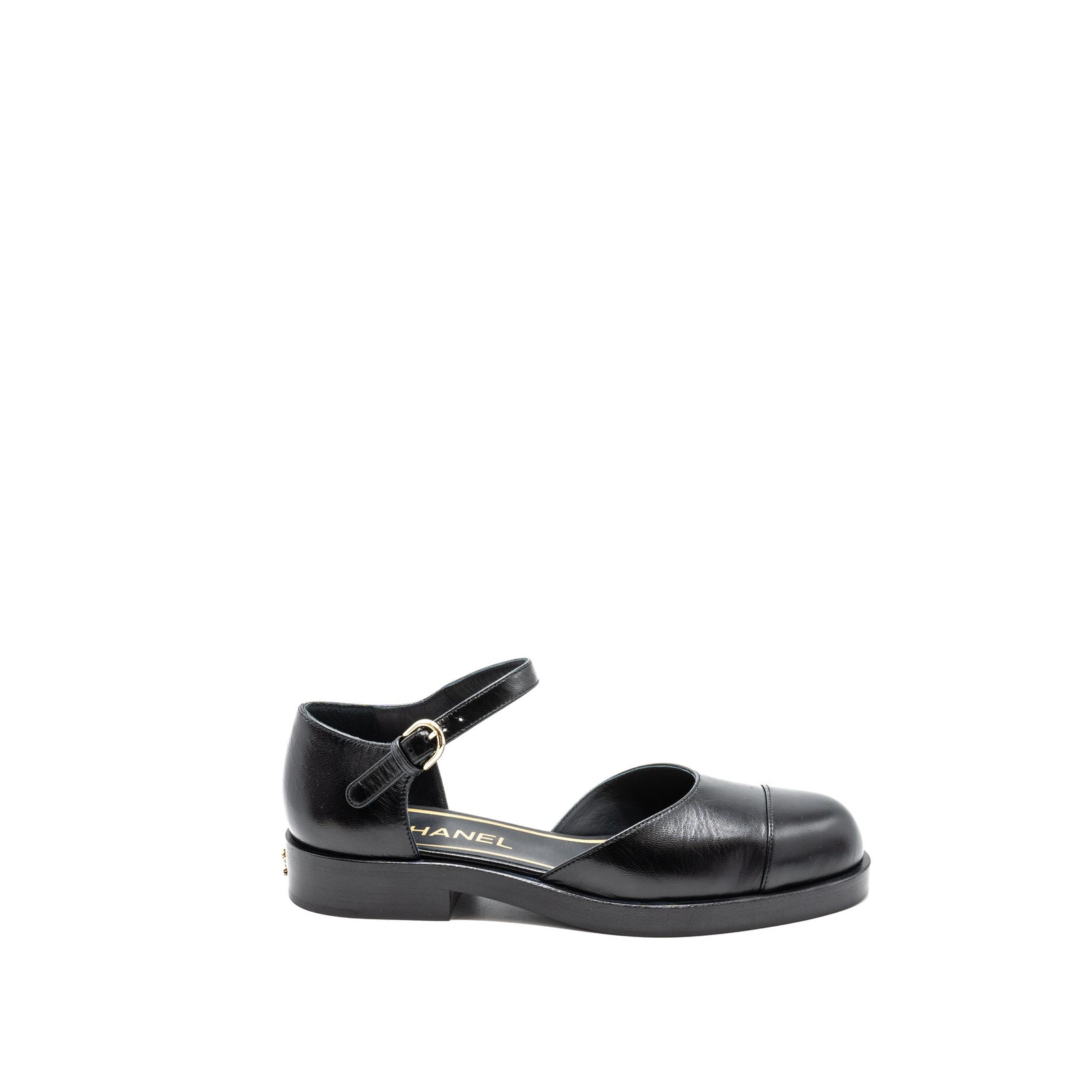 Chanel Size 36.5 Mary Janes Shoes Shiny Goatskin Black LGHW
