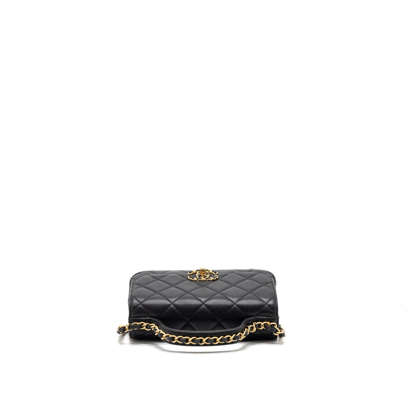 Chanel Top Handle Flap Bag Detailed Logo Goatskin Black GHW