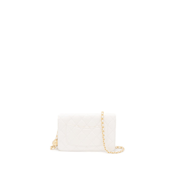 Chanel Pearl Crush Wallet on Chain Lambskin White Brushed GHW (Microchip)