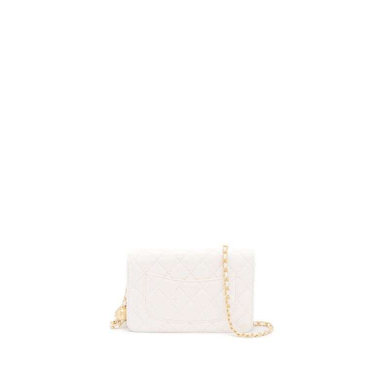 Chanel Pearl Crush Wallet on Chain Lambskin White Brushed GHW (Microchip)