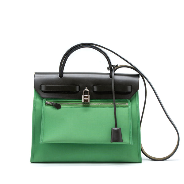 Hermes Herbag 31 Zip Bag Cache Hunter/Canvas Green SHW Stamp C