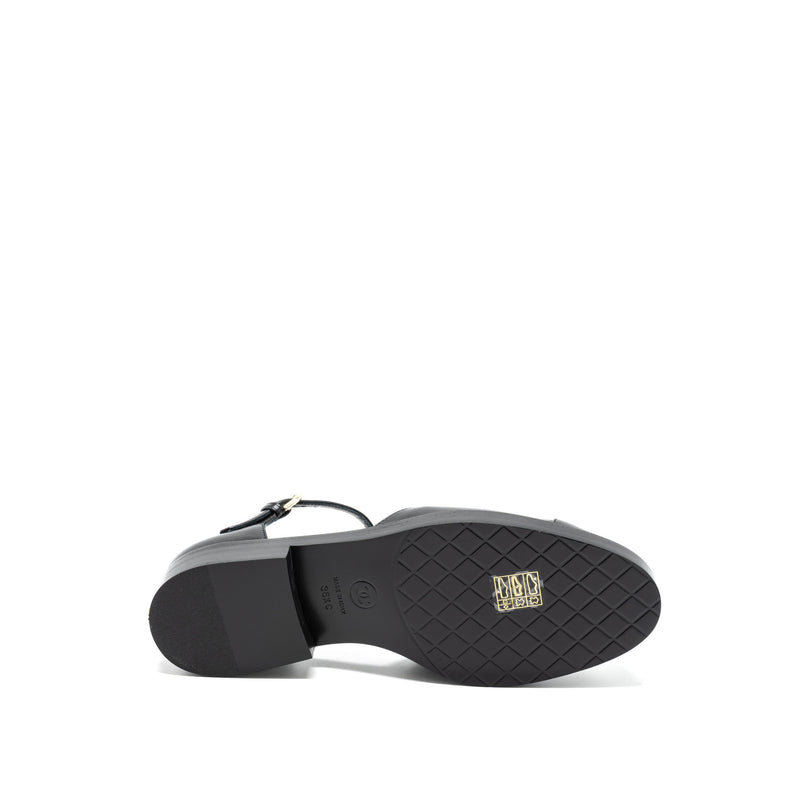 Chanel Size 36.5 Mary Janes Shoes Shiny Goatskin Black LGHW