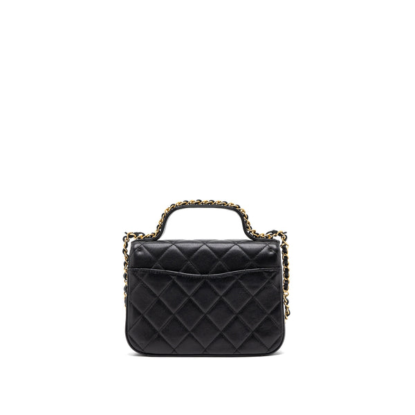 Chanel Top Handle Flap Bag Detailed Logo Goatskin Black GHW