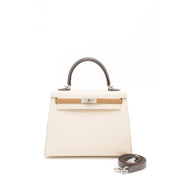Hermes Kelly 25 Sellier Epsom Nata/Chai/Gris Meyer SHW Stamp U