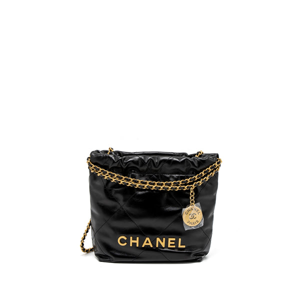 Chanel 23S Mini 22 Bag Shiny Calfskin Black Brushed GHW (Microchip)