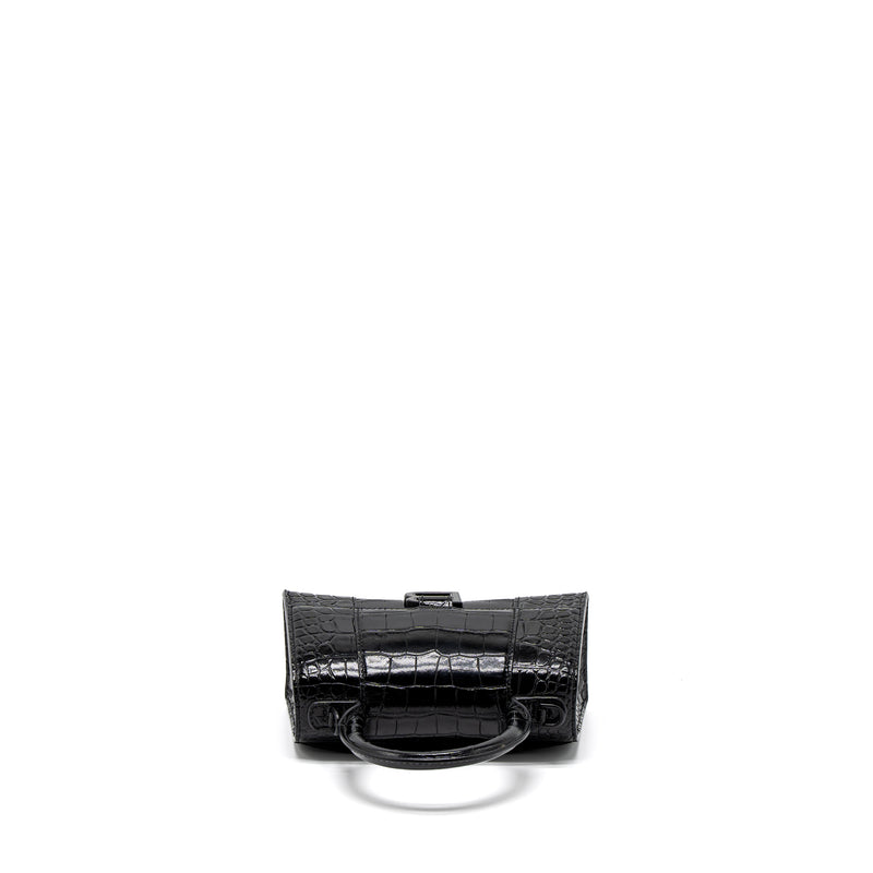 Balenciaga Hourglass XS Croc-Embossed Calfskin So Black