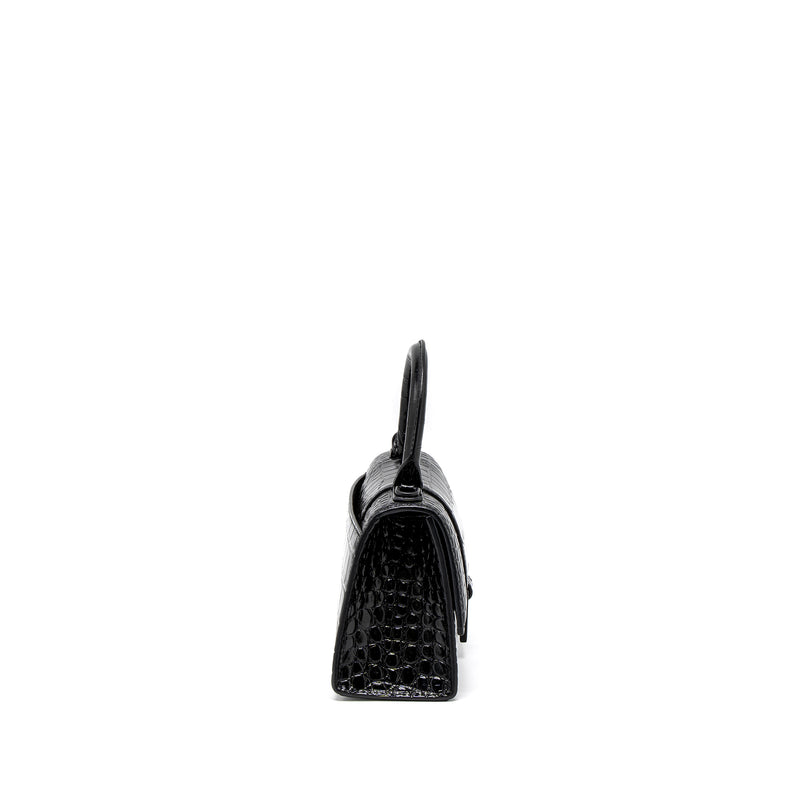 Balenciaga Hourglass XS Croc-Embossed Calfskin So Black