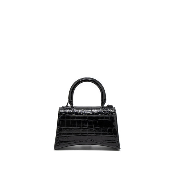 Balenciaga Hourglass XS Croc-Embossed Calfskin So Black
