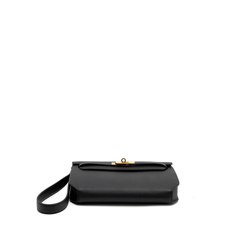 Hermes Pochette Kelly Depeches 25 Epsom Black GHW Stamp Y