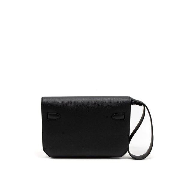 Hermes Pochette Kelly Depeches 25 Epsom Black GHW Stamp Y