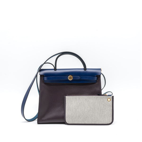 Hermes Herbag Zip 31 Bag Toile H Berline Canvas/Vache Hunter Cassis/Black/Blue Saphir GHW Stamp Z
