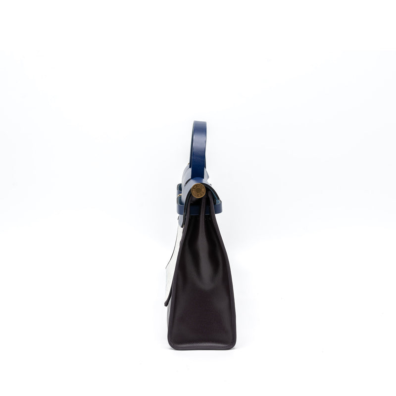Hermes Herbag Zip 31 Bag Toile H Berline Canvas/Vache Hunter Cassis/Black/Blue Saphir GHW Stamp Z