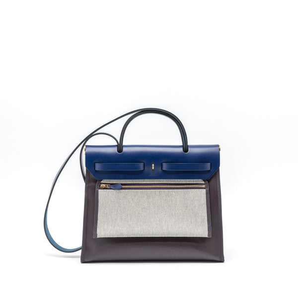 Hermes Herbag Zip 31 Bag Toile H Berline Canvas/Vache Hunter Cassis/Black/Blue Saphir GHW Stamp Z