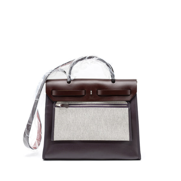 Hermes Herbag 31 Zip Bag Toile H Berline Canvas/Vache Hunter Cassis/Black/Rouge Sellier SHW Stamp Z