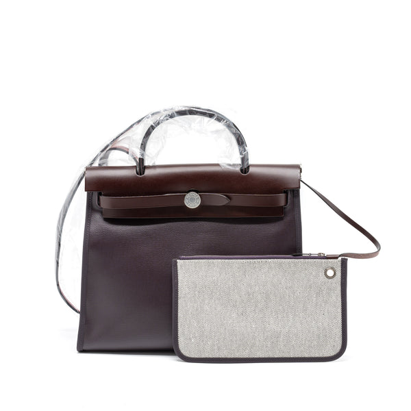 Hermes Herbag 31 Zip Bag Toile H Berline Canvas/Vache Hunter Cassis/Black/Rouge Sellier SHW Stamp Z