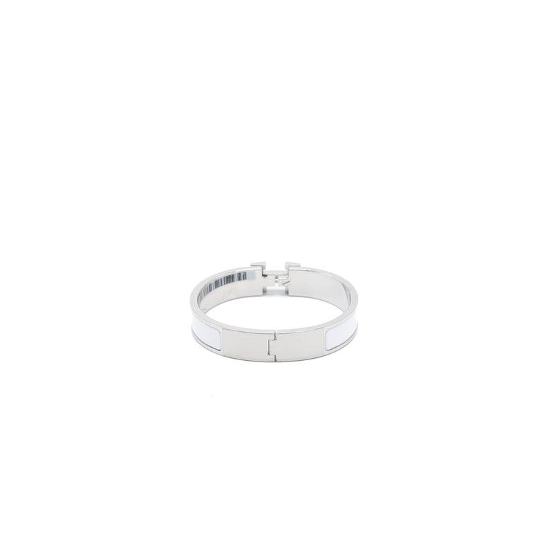 Hermes Size PM Clic H Bracelet White Silver Tone