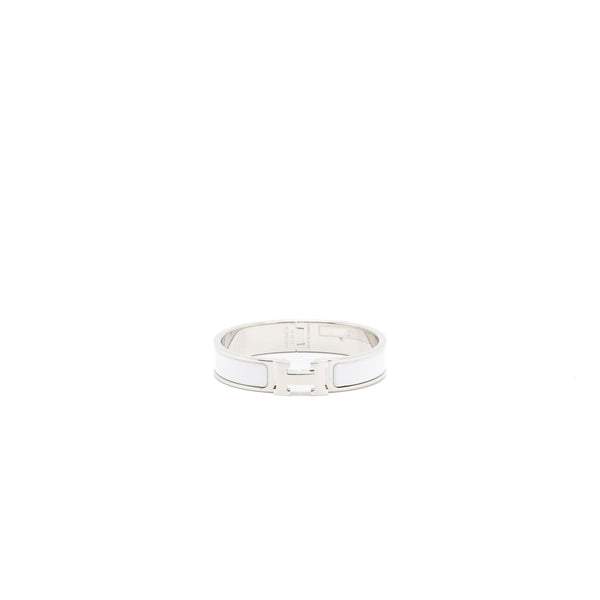 Hermes Size PM Clic H Bracelet White Silver Tone