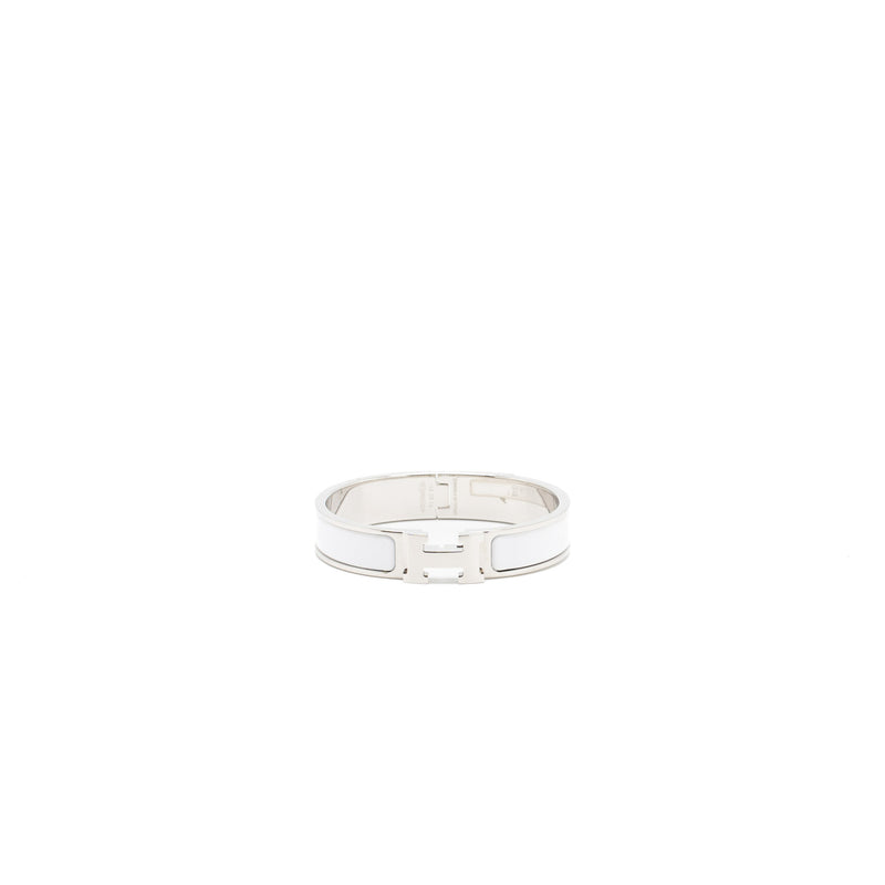 Hermes Size PM Clic H Bracelet White Silver Tone