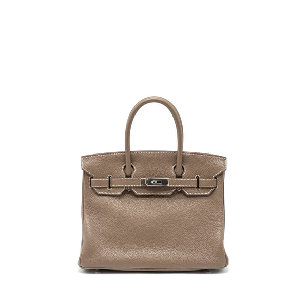Hermes Birkin 30 Clemence Etoupe SHW Stamp Square R
