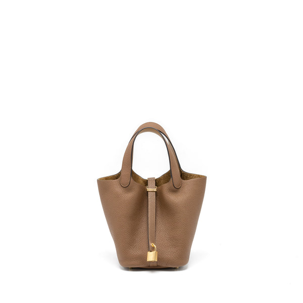 Hermes Picotin 18 Lock Bag Clemence/Swift Alezan/Biscuit GHW Stamp Z