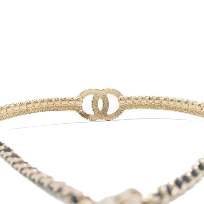 Chanel CC Logo Chocker Leather Chain Crystal Light Gold Tone