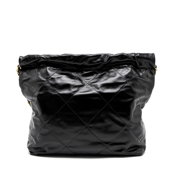 Chanel Small 22 Bag Gold Letter Shiny Calfskin Black Brushed GHW (Microchip)