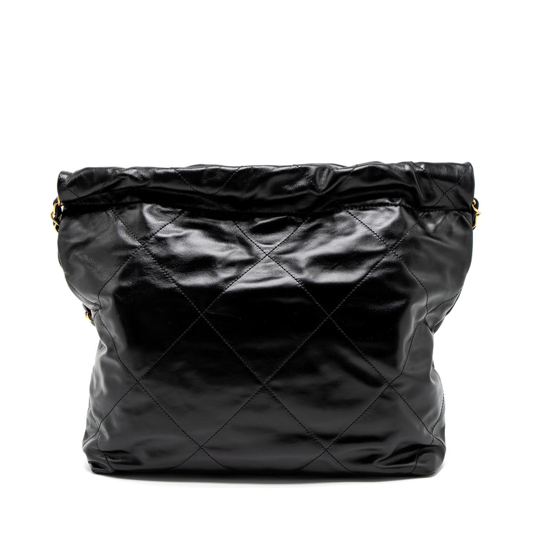 Chanel Small 22 Bag Gold Letter Shiny Calfskin Black Brushed GHW (Microchip)