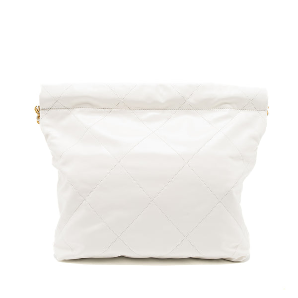 Chanel Small 22 Bag Black Letter Shiny Calfskin White Brushed GHW (Microchip)