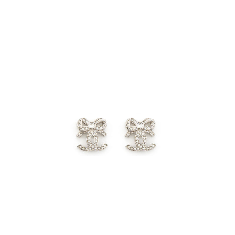 Chanel Silvertone Metal Multicolor Crystal CC Stud Earrings