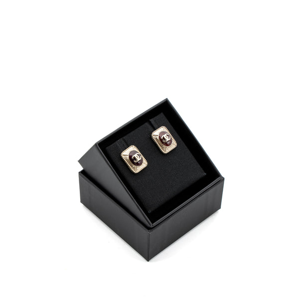 Chanel Square CC Logo Earrings Enamel Gold Tone