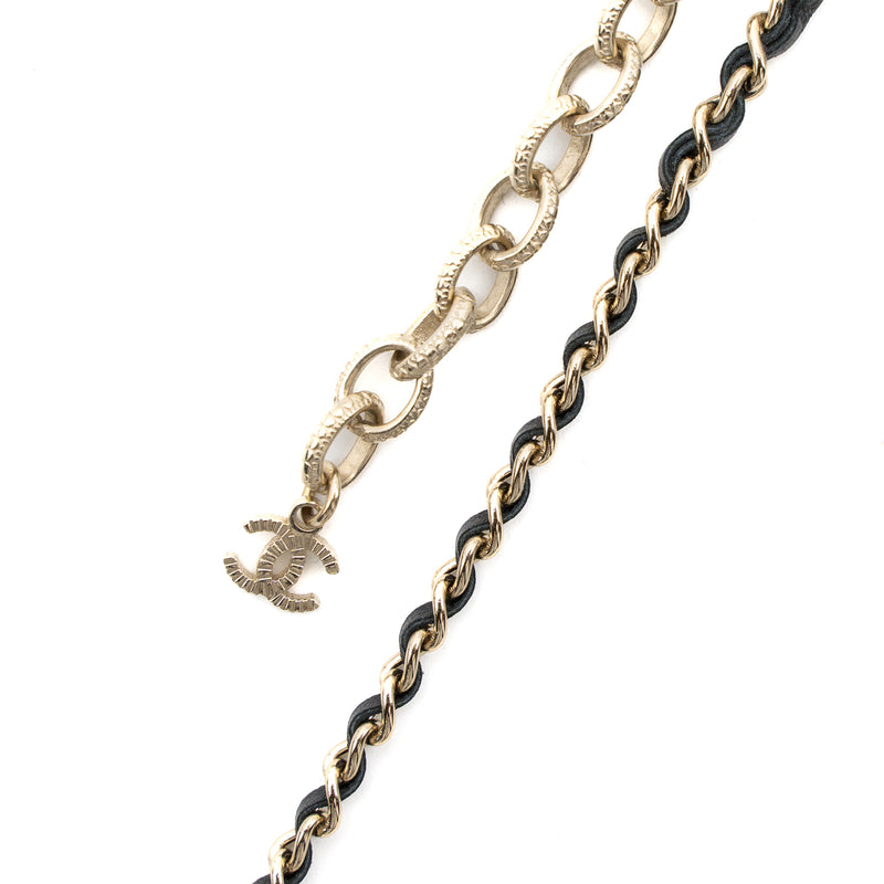 Chanel CC Logo Chocker Leather Chain Crystal Light Gold Tone