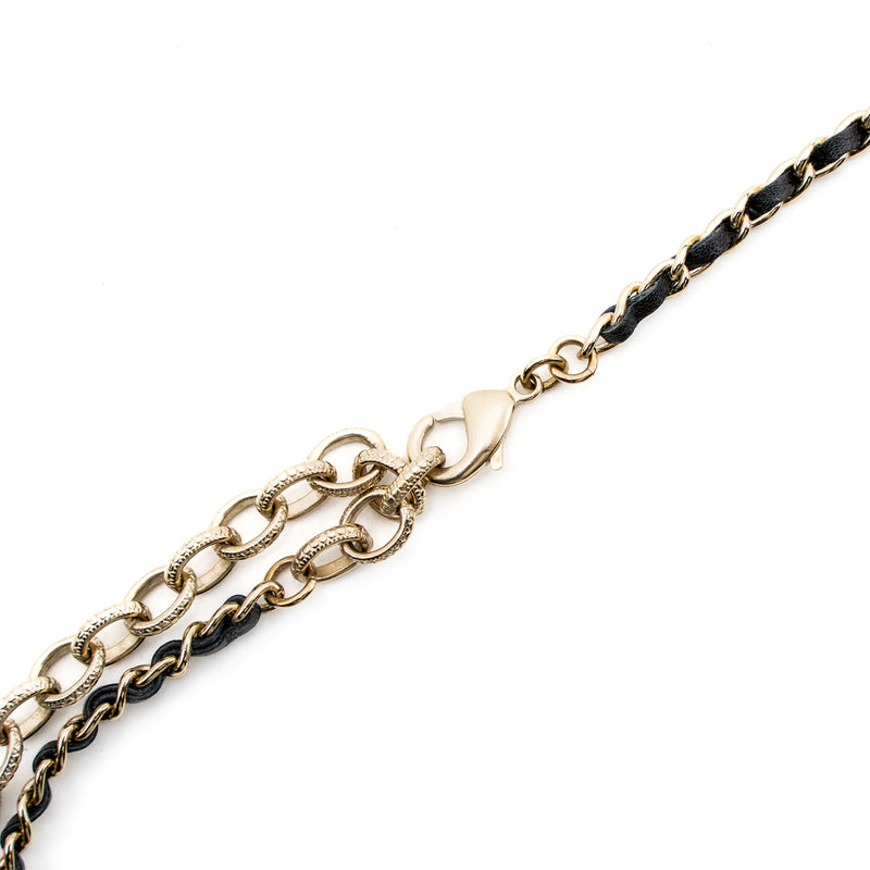 Chanel CC Logo Chocker Leather Chain Crystal Light Gold Tone